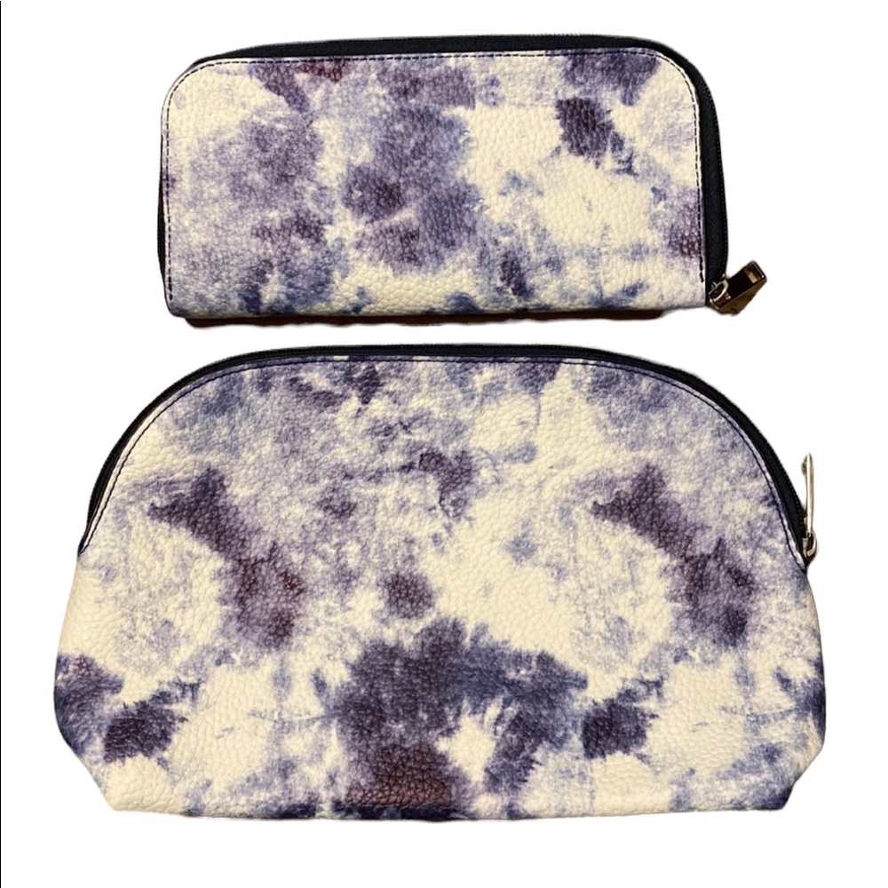 Tie dye cosmetic bag with matching cosmetic brush bag set